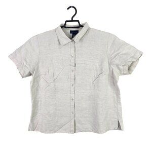 Womens Venezia Beige Linen Cotton Blend Shirt Button Up Short Sleeve Size 14/16
